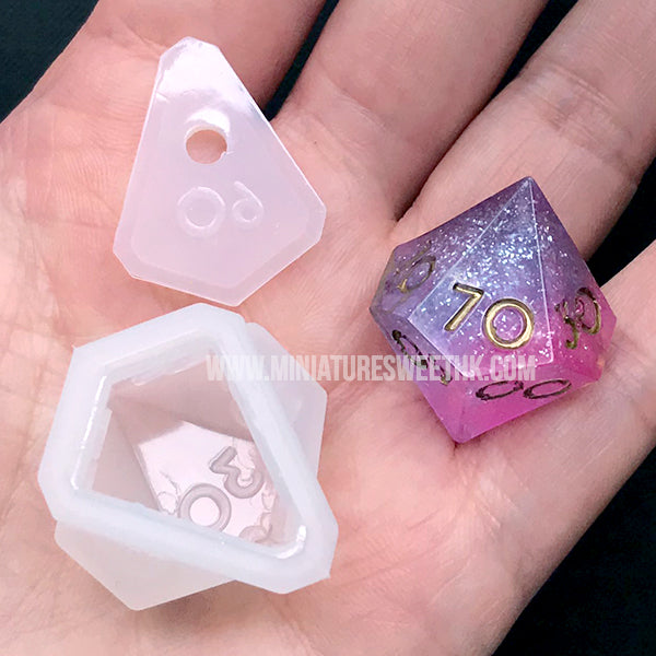 d10 Silicone Mold, Polyhedral Die Mould, Trapezohedron Dice Mold, M, MiniatureSweet, Kawaii Resin Crafts, Decoden Cabochons Supplies